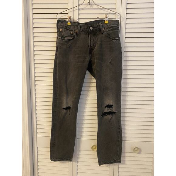 Levis 501 Jeans Women 26 Black Original Button Fly Denim Distressed 26x32 - Picture 1 of 13